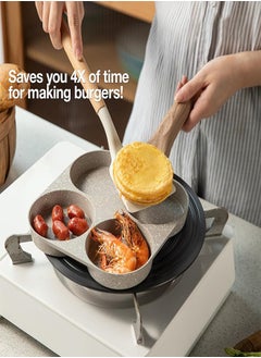 Bukela 4-Hole Non-Stick Frying Pan With Wooden Handle, Suitable for All Stovetops to Cook Hamburgers, Eggs, Ham, Pancakes and Other Breakfast  - Image 4