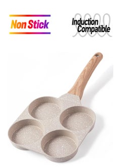 Bukela 4-Hole Non-Stick Frying Pan With Wooden Handle, Suitable for All Stovetops to Cook Hamburgers, Eggs, Ham, Pancakes and Other Breakfast  - Image 1