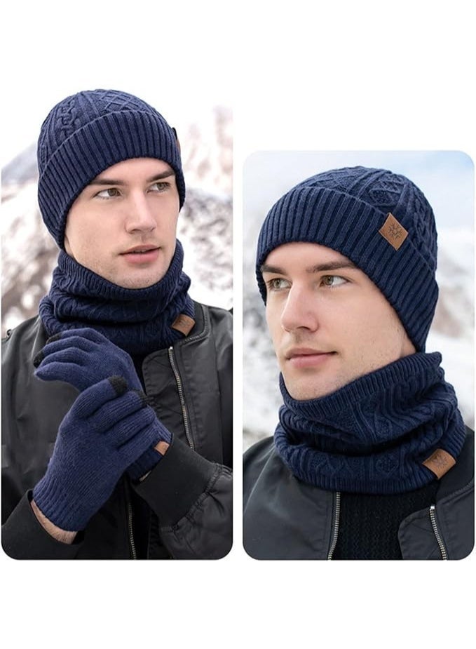 كوفوز طاقي شتوي للرجال والنساء، مجموعة قبعة الشتاء ووشاح وقفازات تعمل باللمس، مجموعة 3 في 1 للرجال والنساء من وشاح الرقبة وقفازات وقبعة - Image 2