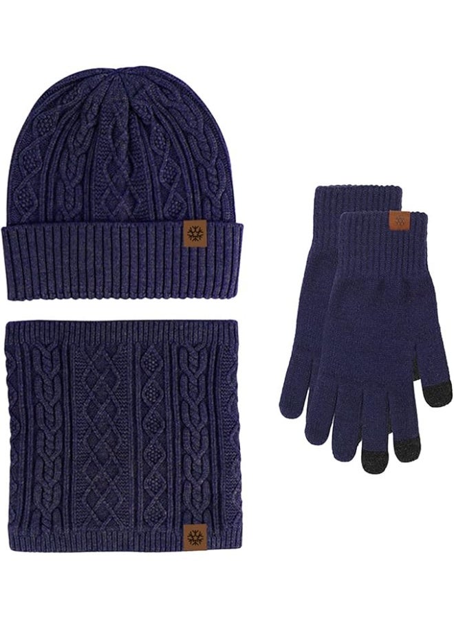 كوفوز طاقي شتوي للرجال والنساء، مجموعة قبعة الشتاء ووشاح وقفازات تعمل باللمس، مجموعة 3 في 1 للرجال والنساء من وشاح الرقبة وقفازات وقبعة - Image 1