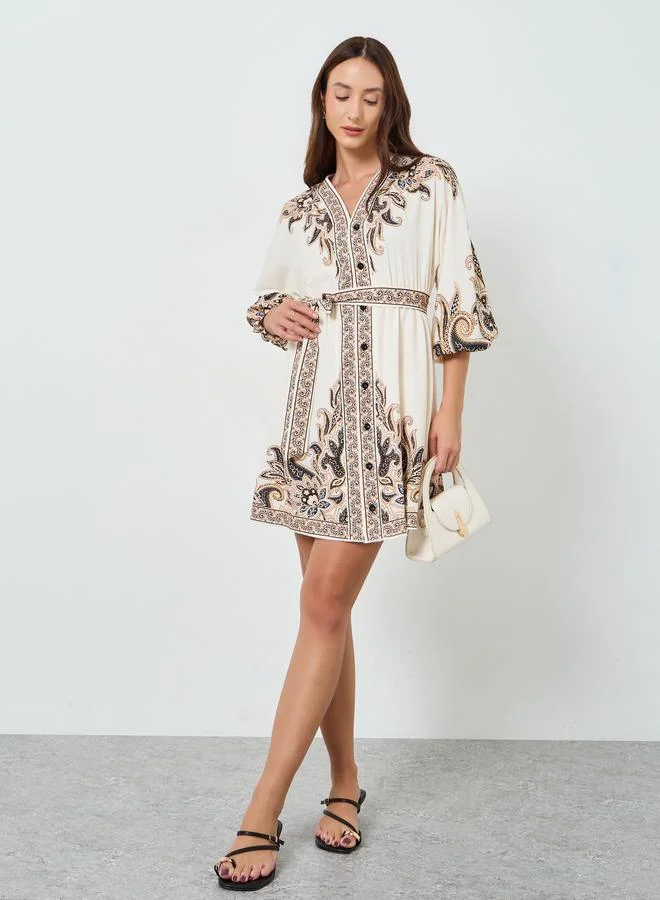 Take Two Women Printed Mini Dress with 3/4 Sleeves