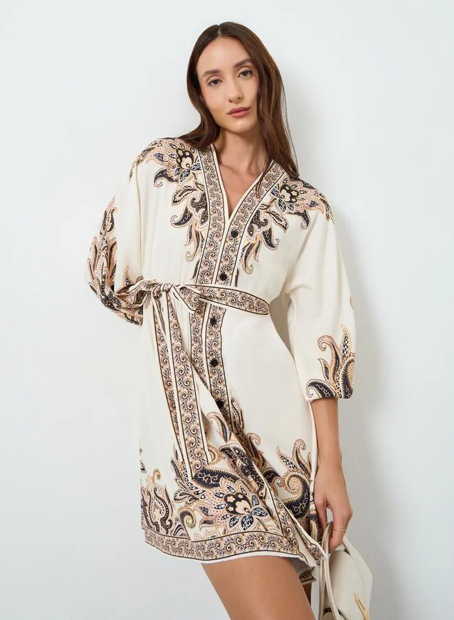 Take Two Women Printed Mini Dress with 3/4 Sleeves
