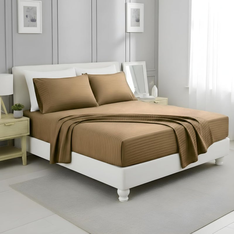 OSBED 4-Piece Striped Microfiber Bedding Collection - Beige Twin Set - Image 1