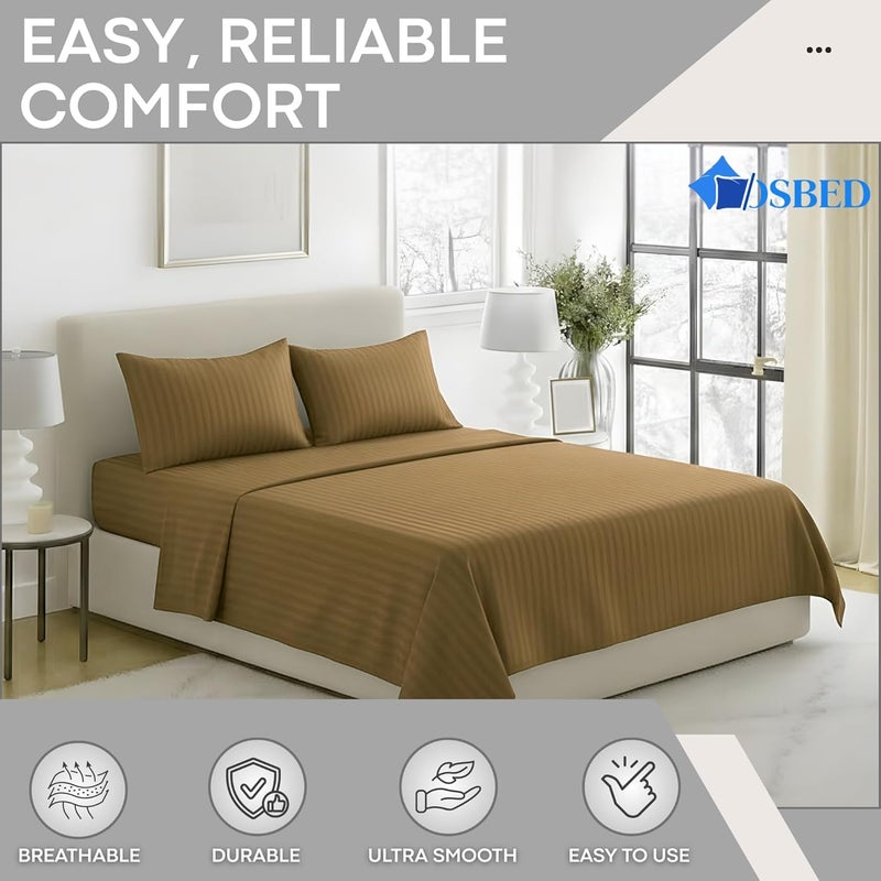 OSBED 4-Piece Striped Microfiber Bedding Collection - Beige Twin Set - Image 4