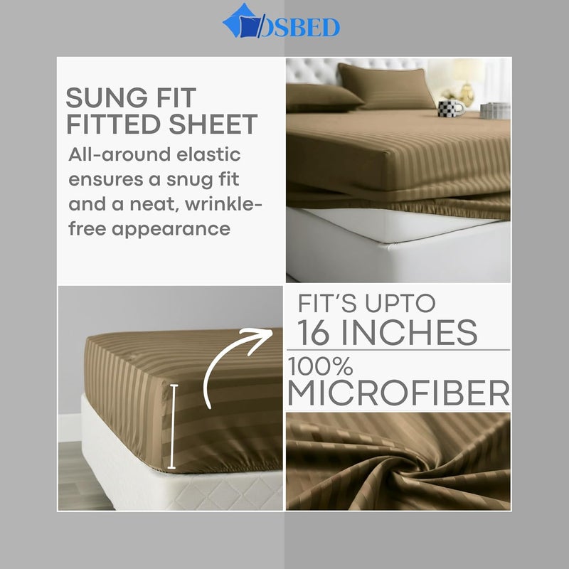 OSBED 4-Piece Striped Microfiber Bedding Collection - Beige Twin Set - Image 5