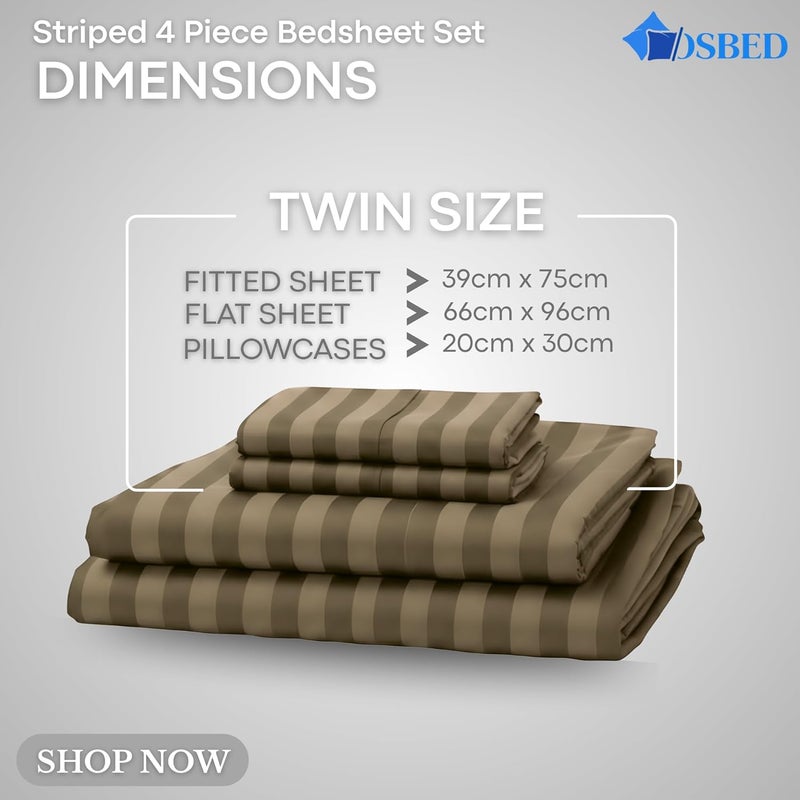 OSBED 4-Piece Striped Microfiber Bedding Collection - Beige Twin Set - Image 2