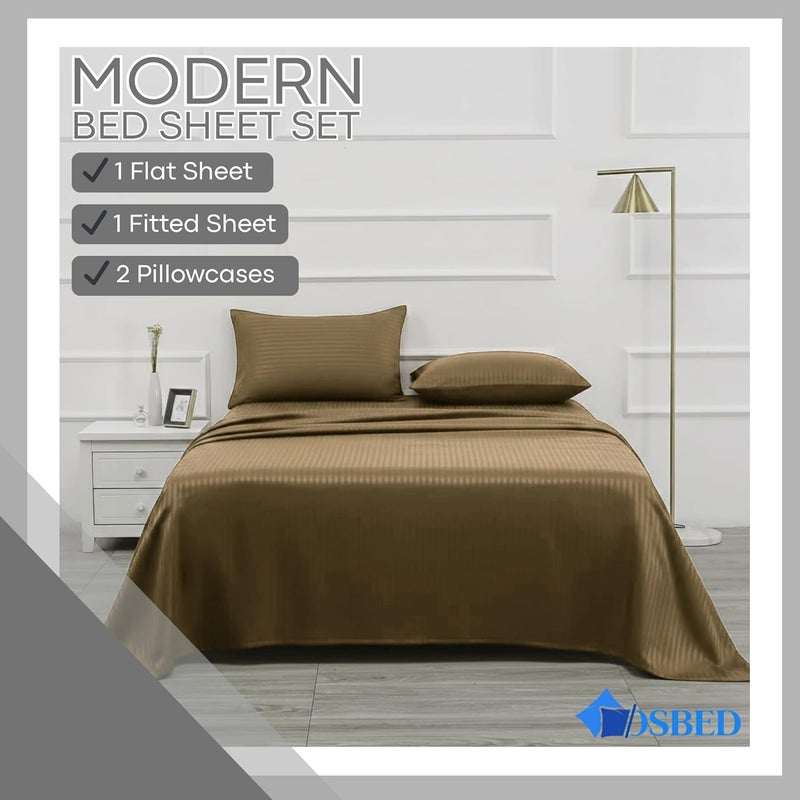 OSBED 4-Piece Striped Microfiber Bedding Collection - Beige Twin Set - Image 3