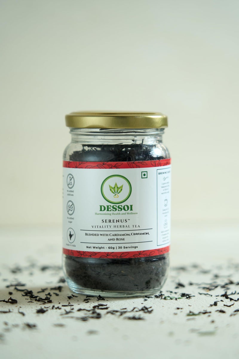 Dessoi Serenus | Herbal Tea for Cardiac Care and Vitality |120g - 60 servings | No Artificial Additives, No Preservatives, No Added Sugar, 100% Natural | Pure Assam Tea | Vegan | Brewed Iced or Hot - Image 3
