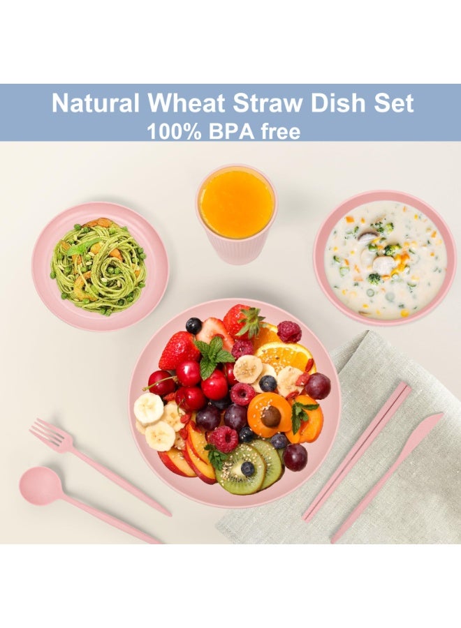 يلا جوي طقم عشاء من 44 قطعة من قش القمح، طقم أدوات مائدة قابلة لإعادة الاستخدام، أطباق سفر صديقة للبيئة، أوعية، أكواب، سكاكين، شوك، ملاعق، مناسب للأطفال والكبار، المنزل، المكتب، الحفلات، النزهات، التخييم، الهواء الطلق - Image 4