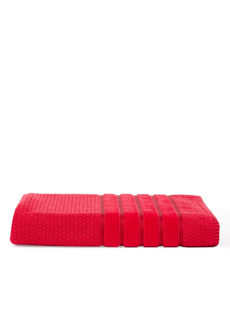 White Rose 100% Cotton Pop Corn Terry Dyed 525 Gsm Viscose Border Bath Sheet Red 80x160cm - Image 1