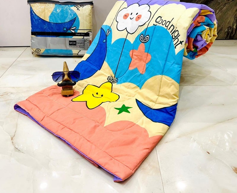 KitchDeco Kitch Deco™ Glace Cotton Single Bed Reversible Babies & Kids Comforter/Dohar/Quilt, 200 GSM (60x90 Inches) (Blue Moon Star) - Image 1