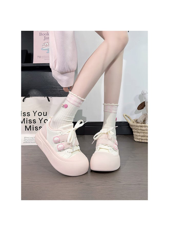 Humanity Renben Cute Magic Tape White Shoes Women Popular Ugly Cute Big Head Shoes Versatile Sneakers Pink White Size 35 - Image 2