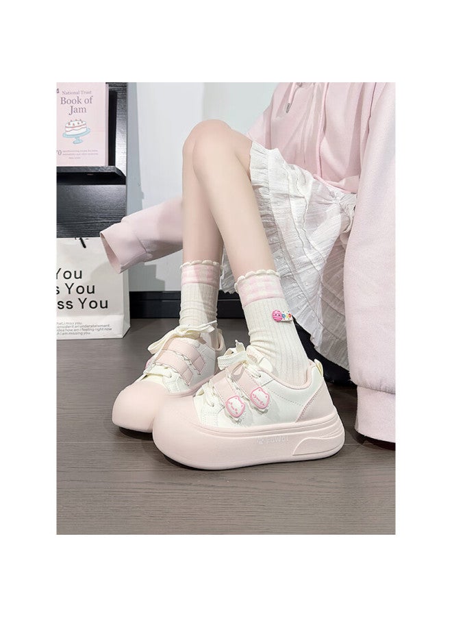 Humanity Renben Cute Magic Tape White Shoes Women Popular Ugly Cute Big Head Shoes Versatile Sneakers Pink White Size 35 - Image 1