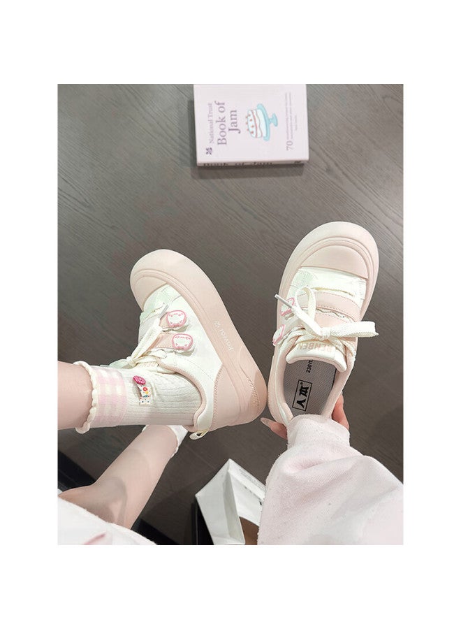 Humanity Renben Cute Magic Tape White Shoes Women Popular Ugly Cute Big Head Shoes Versatile Sneakers Pink White Size 35 - Image 4