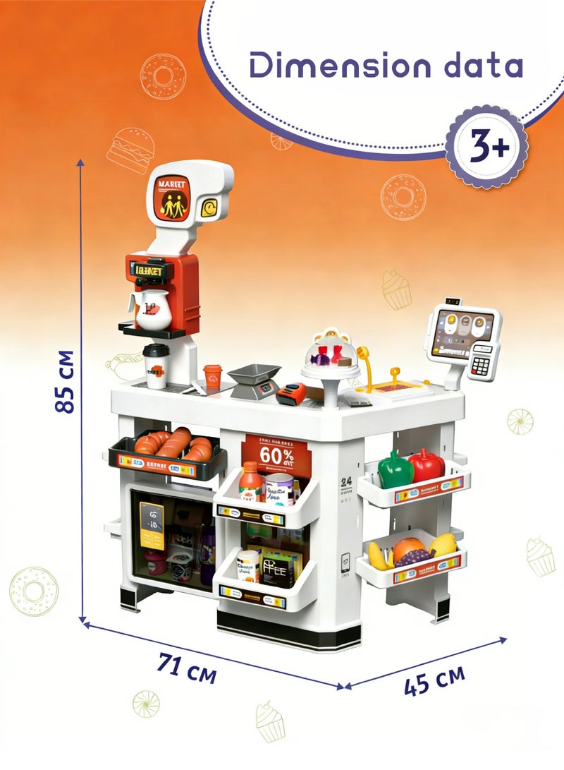مي فازا 65 قطعة من ألعاب التظاهر بالسوبر ماركت مع عربة، وسجل نقدي، وسجل نقدي مع ماسح ضوئي وصوت، لعبة هدية مثالية للأطفال من سن 3 سنوات فما فوق، وأعياد الميلاد - Image 5