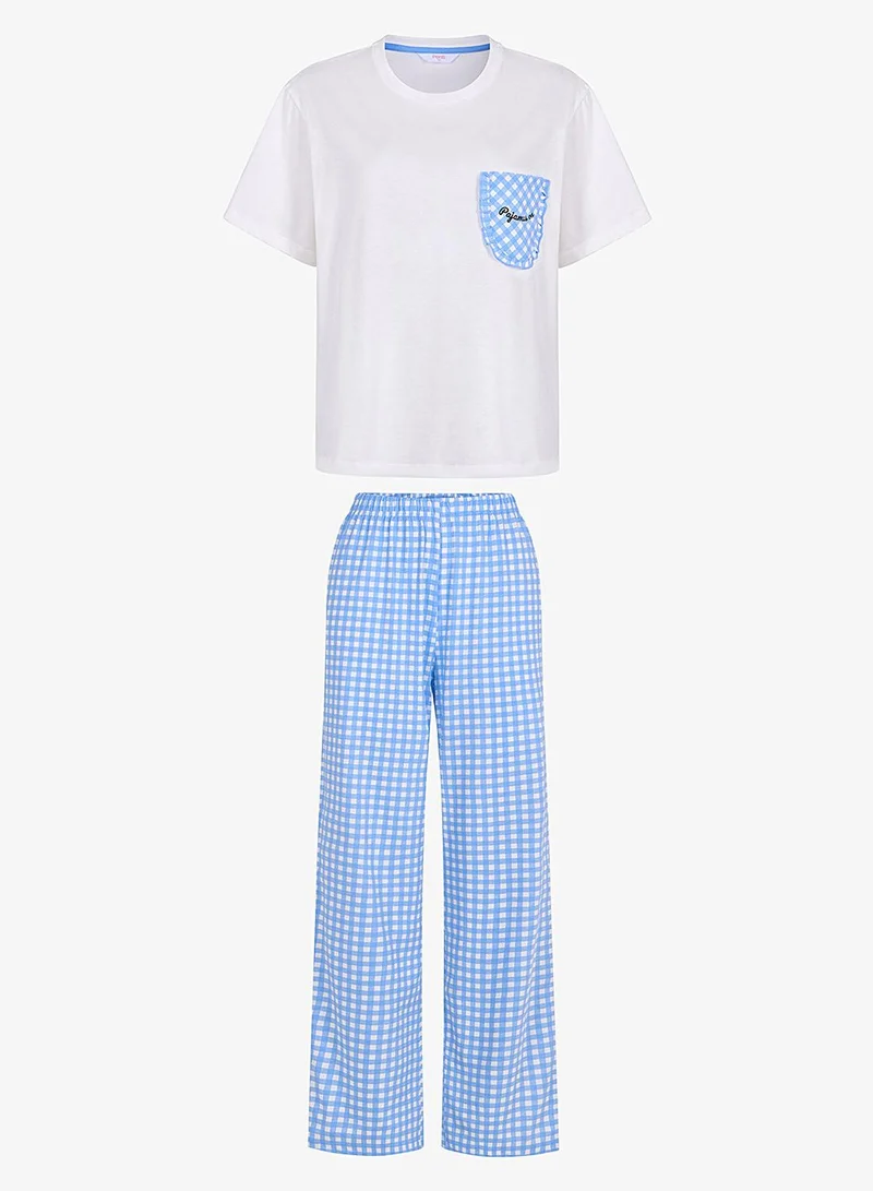 بنتي Women's Pajama Time Short Sleeve Pajama Cotton Set - Sky Blue