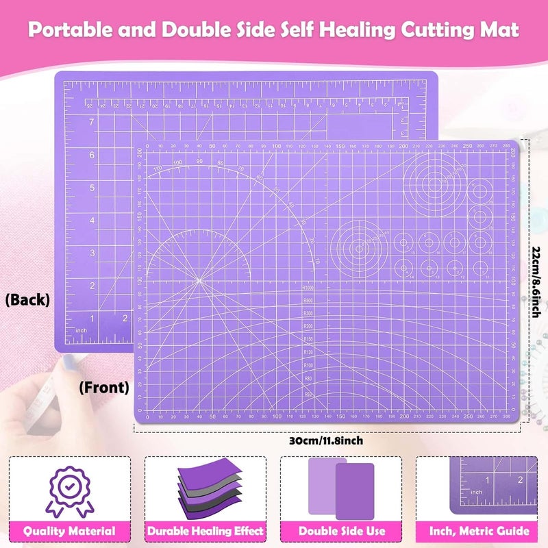 Audab Rotary Fabric Cutter and Mat Set, Self Healing Sewing Mats Shirt Cutter 45mm Rotary Cutting Wheel with Fabric Tool Blades for Cloth Crafts Quilting Scrapbooking Hobby (A4 9" x 12" Purple) - Image 4