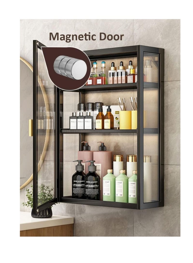 Generic 3 Tier Wall Mounted Bathroom Cabinet, Kitchen Cabinet Shelf with Steel Frame, Toilet Shower Shampoo Storage Organizer Cupboard,Over Toilet Shelves Racks, Large Medicine Cabinet for Home, Black  - Image 3