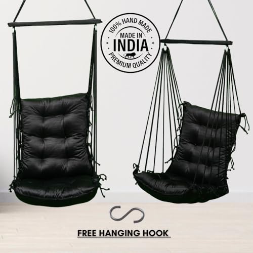 Patiofy Soft Cotton Hammock Hanging Swing for Adults & Kids/Swing Chair for Home/Jhula for Adults/Swing for Living Room, Home, Balcony/Hanging Jhoola Chair (Black) - Image 3