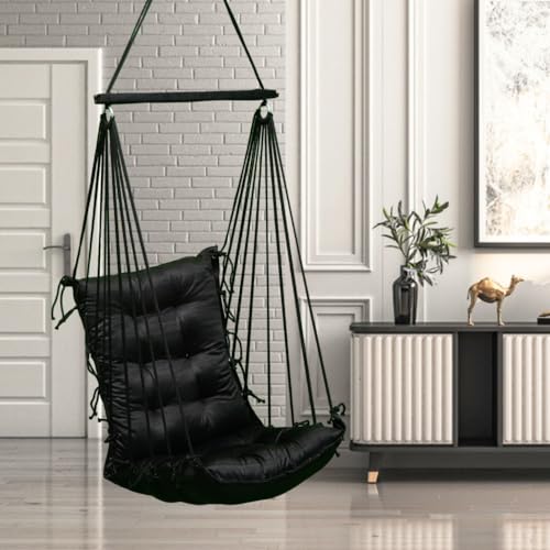 Patiofy Soft Cotton Hammock Hanging Swing for Adults & Kids/Swing Chair for Home/Jhula for Adults/Swing for Living Room, Home, Balcony/Hanging Jhoola Chair (Black) - Image 1
