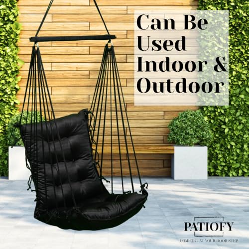 Patiofy Soft Cotton Hammock Hanging Swing for Adults & Kids/Swing Chair for Home/Jhula for Adults/Swing for Living Room, Home, Balcony/Hanging Jhoola Chair (Black) - Image 5