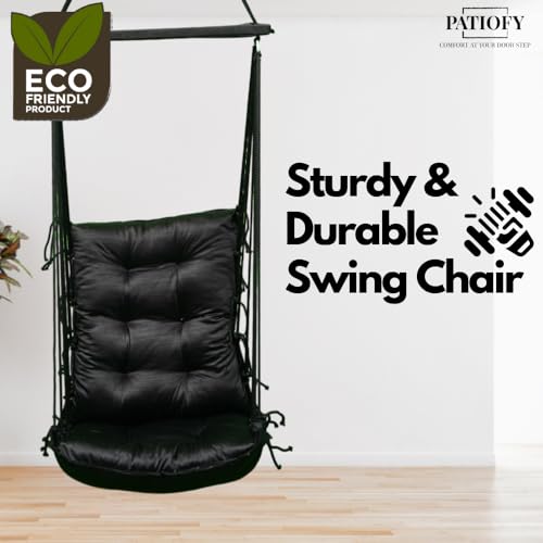 Patiofy Soft Cotton Hammock Hanging Swing for Adults & Kids/Swing Chair for Home/Jhula for Adults/Swing for Living Room, Home, Balcony/Hanging Jhoola Chair (Black) - Image 2