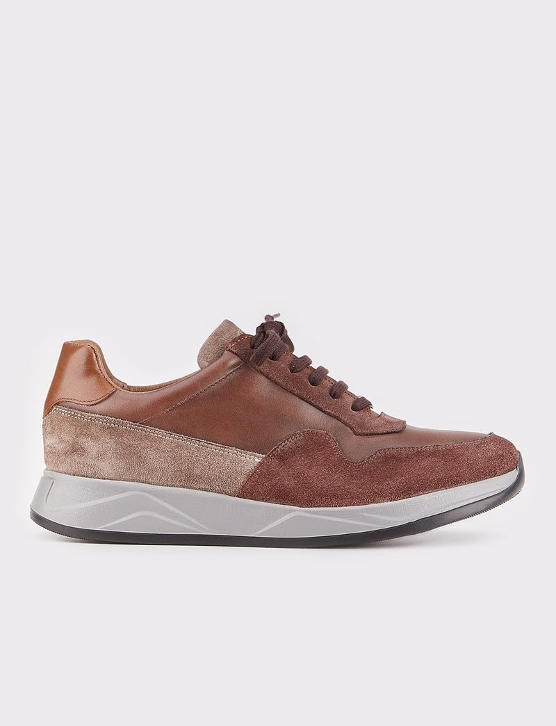 Cabani Special Design Amalfi Leather Light Sole Men's Sneaker Shoes 507M1520 Brown  - Image 1