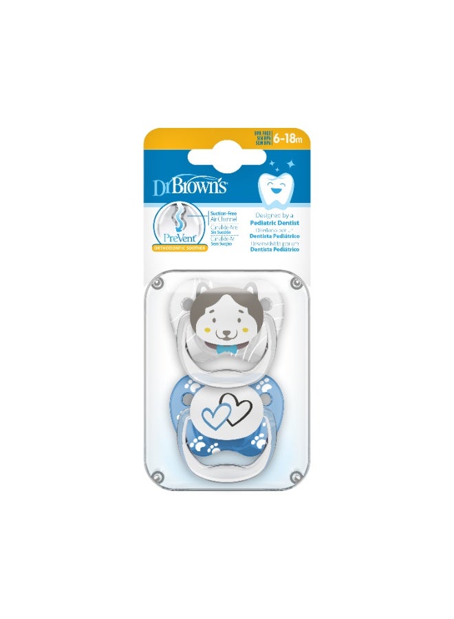 Dr. Brown’s PreVent PRINTED SHIELD Soother - Stage 2, Blue, 2-Pack