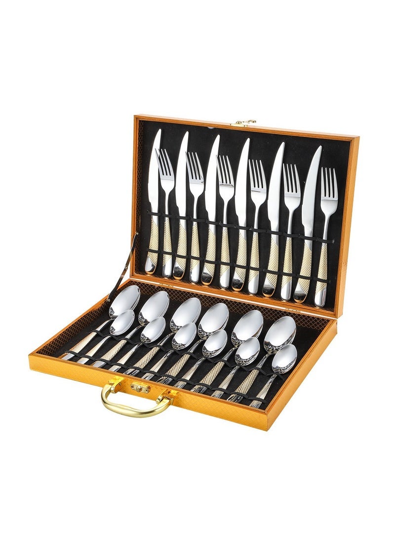 general Tableware set 24-piece set, gold-plated star diamond tableware stainless steel knife, fork and spoon hanger gift box - Image 1