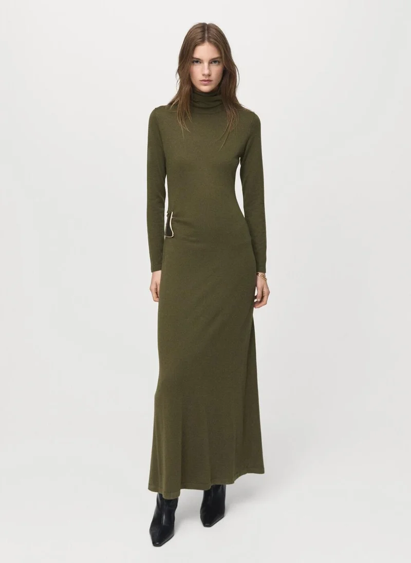 MANGO Turtleneck dress with brooch