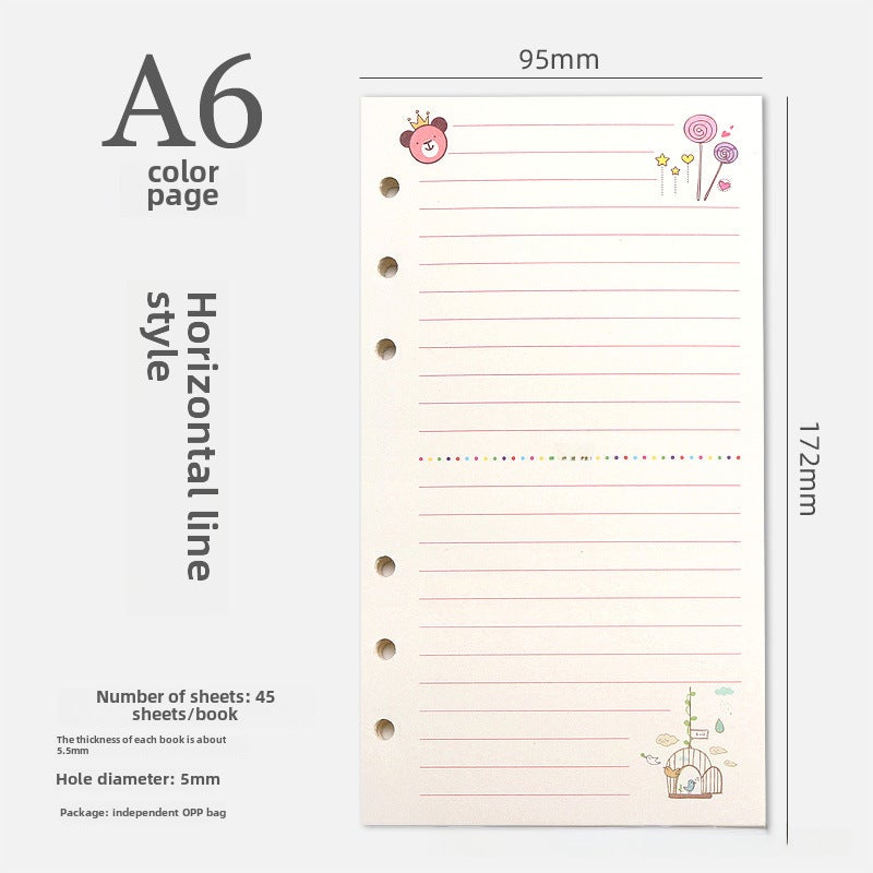 Generic 6-Hole A5/A6 Colorful Blank Dot Grid Planner Refill A6 horizontal line 