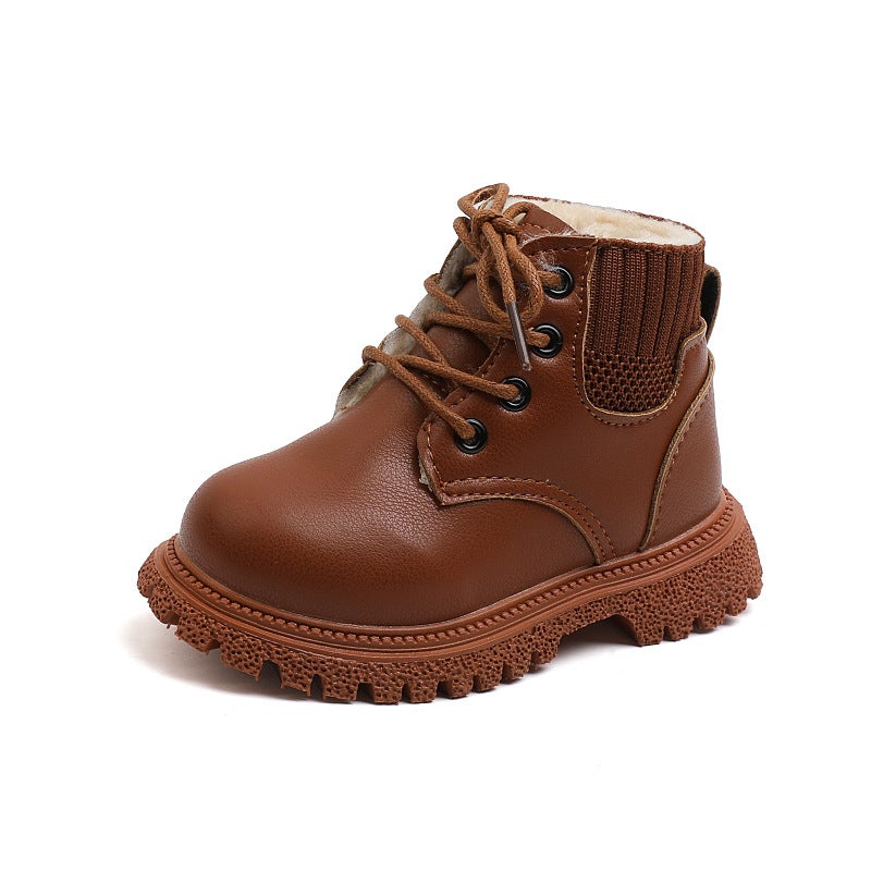 2021 Kids Winter Velvet Martin Boots Brown (large cotton) 