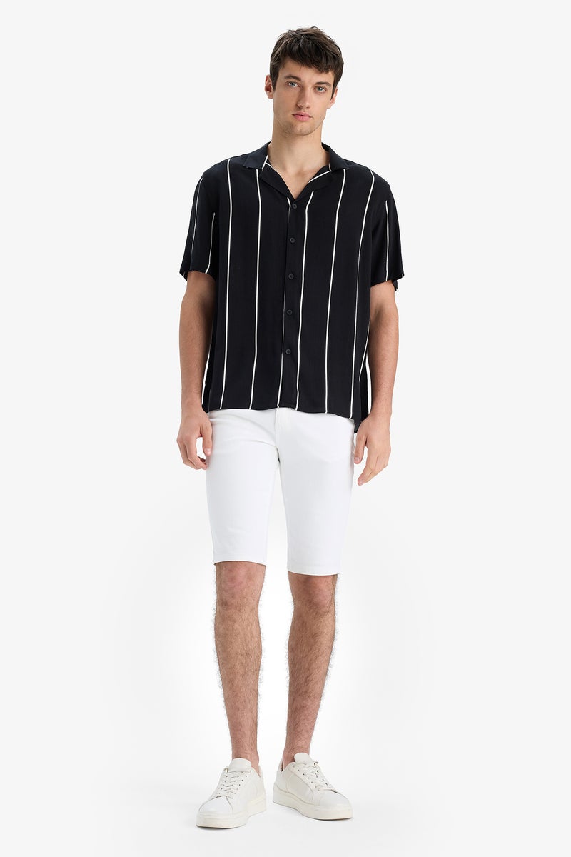 DeFacto Black Man Regular Fit Striped Summer Shirt Casual - Image 2