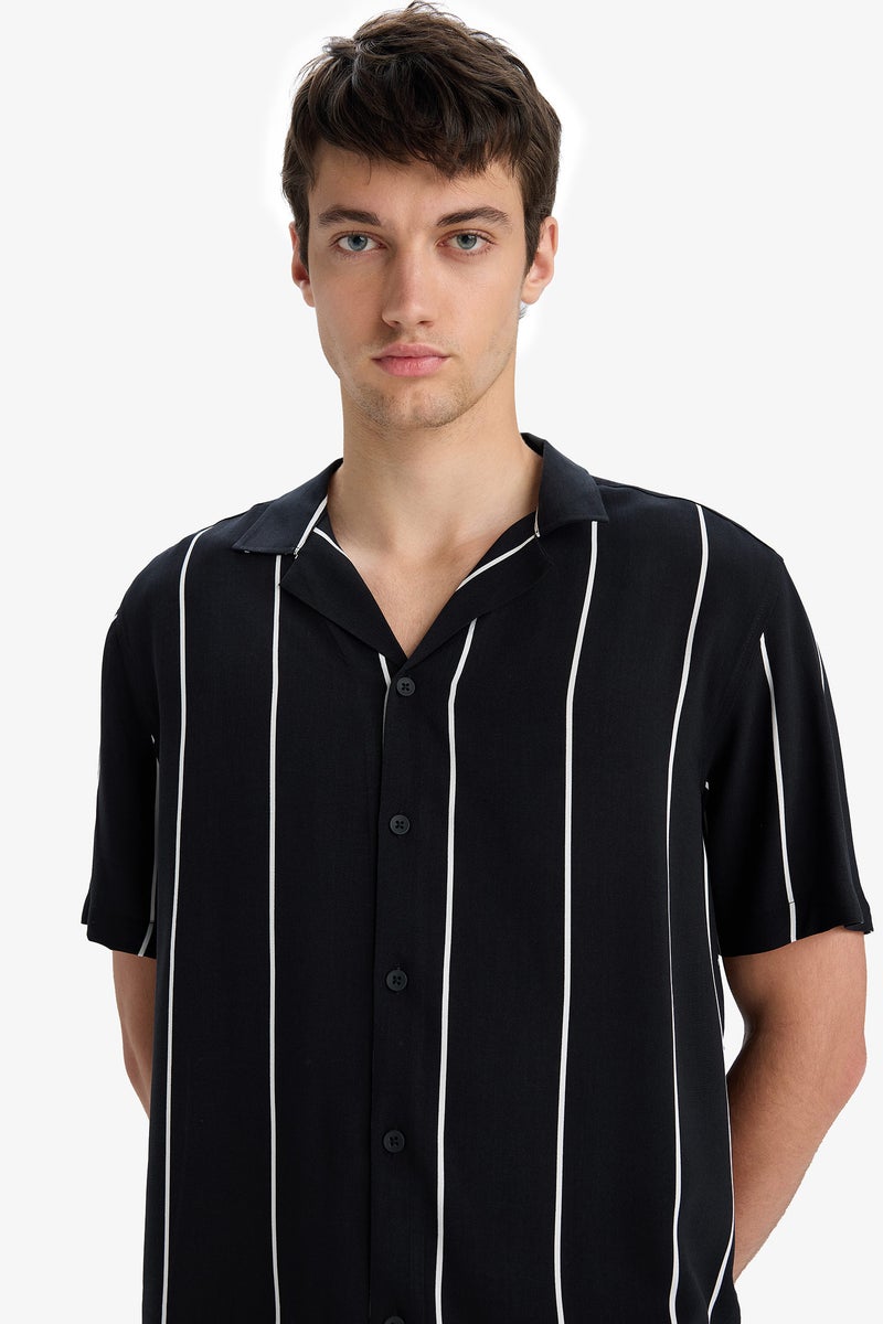 DeFacto Black Man Regular Fit Striped Summer Shirt Casual - Image 4