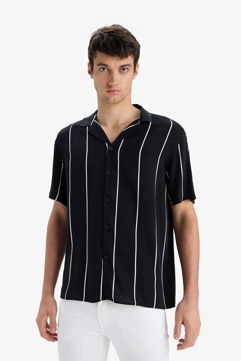 DeFacto Black Man Regular Fit Striped Summer Shirt Casual - Image 3