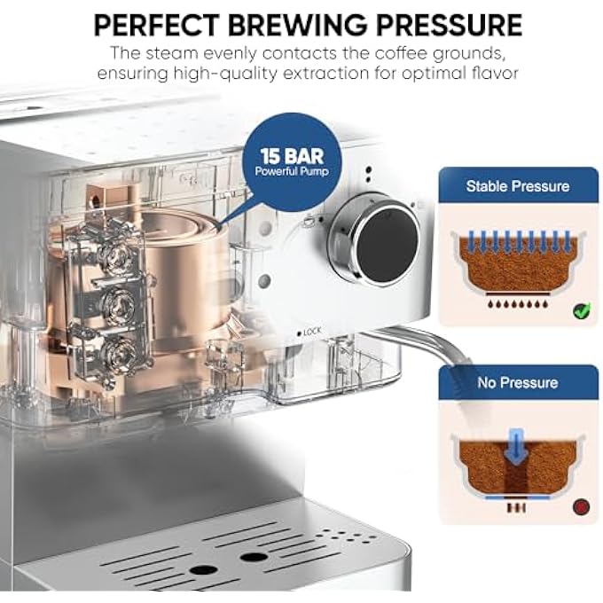 نيكاي ماكينة صنع قهوة اسبريسو كابتشينو لاتيه من الفولاذ المقاوم للصدأ مع فلتر 2 كوب ونظام تسخين مسبق ورغوة عالية الضغط مثالية للمنزل والمكتب Nem230A ضمان لمدة عامين - Image 4