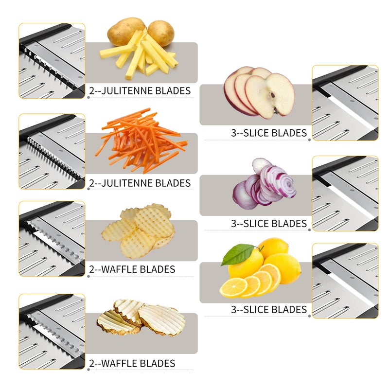 BINGBING Mandoline Food slicer for kitchen, Adjustable Stainless Steel Mandoline Vegetable slicer, Food slicer Onion Potato Chip French Fry, 7 in-1 Adjustable Blade, Including 1 Pair of Gloves - Image 3