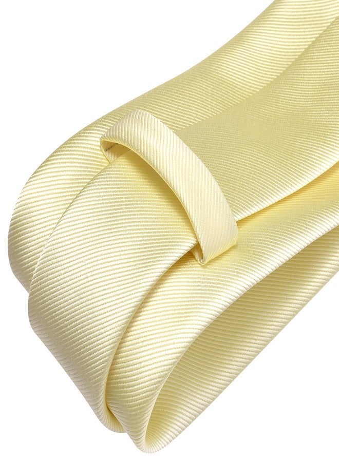 GUSLESON Light Yellow Ties For Men Solid Wedding Neckties and Pocket Square Cufflinks Sets (0789-43) - Image 3