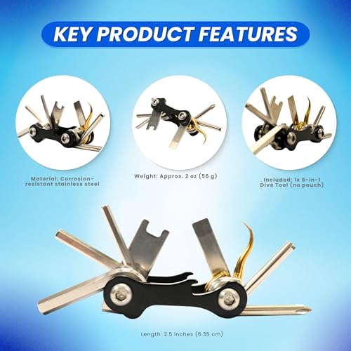 Scuba Choice 8-in-1 Scuba Diving 2.5" Black Mini Compact Multi Dive Tool - Image 4