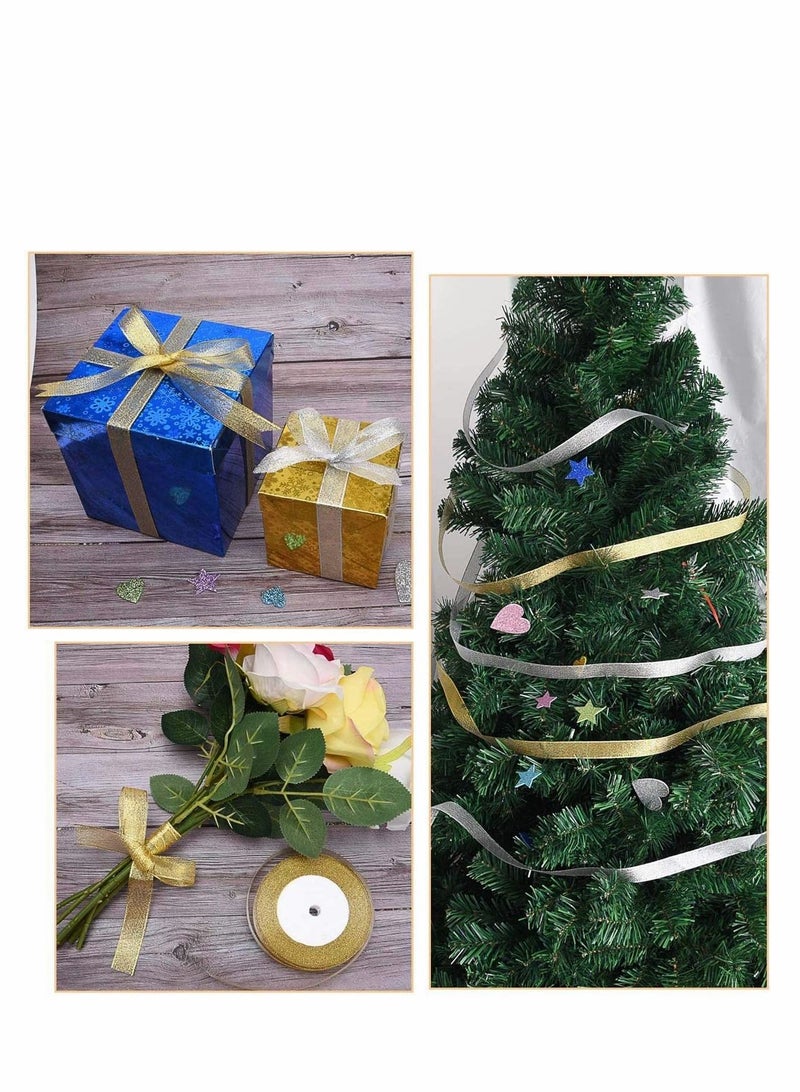 Excefore Metallic Glitter Ribbon, Decoration Gift Wrapping Ribbons Organza Glitter Ribbons for Holiday Wedding Birthday Party Decoration Gift Wrapping (2 Pcs Golden + 2 Pcs Silvery) - Image 2