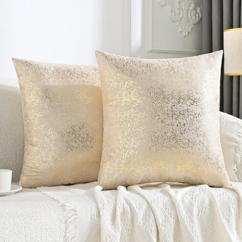 JELLYMONI Sparkling Decorative Pillow Covers Set of 2 Gold Glitter Throw Pillows Cover 22 x 22 Inch for Living Room Bed Sofa Couch Morden Home Luxury Decor22x22inGold Champagne