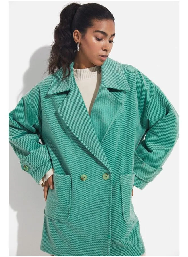 جون June Low Sleeve Oversize Coat Dark Green