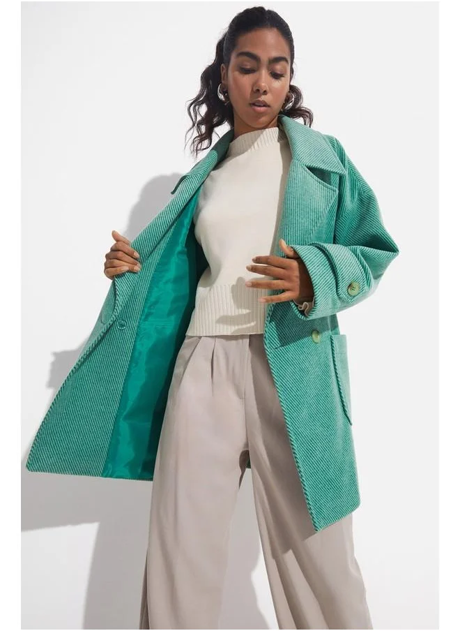 جون June Low Sleeve Oversize Coat Dark Green