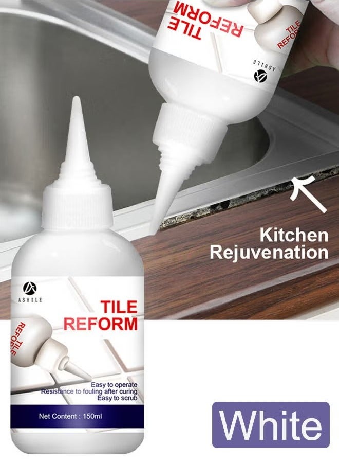 ASHILE 150ml Tile Grout Paint Filler Tube Grout Caulk Sealant Glue Sealer for Bathroom Shower Kitchen Ceramic Tile Repair Restore and Renew Tile Joints Line Gaps Replace Grout Pen(White) - Image 1
