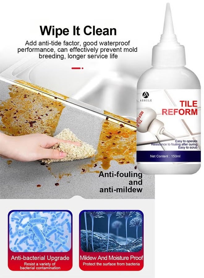 ASHILE 150ml Tile Grout Paint Filler Tube Grout Caulk Sealant Glue Sealer for Bathroom Shower Kitchen Ceramic Tile Repair Restore and Renew Tile Joints Line Gaps Replace Grout Pen(White) - Image 3