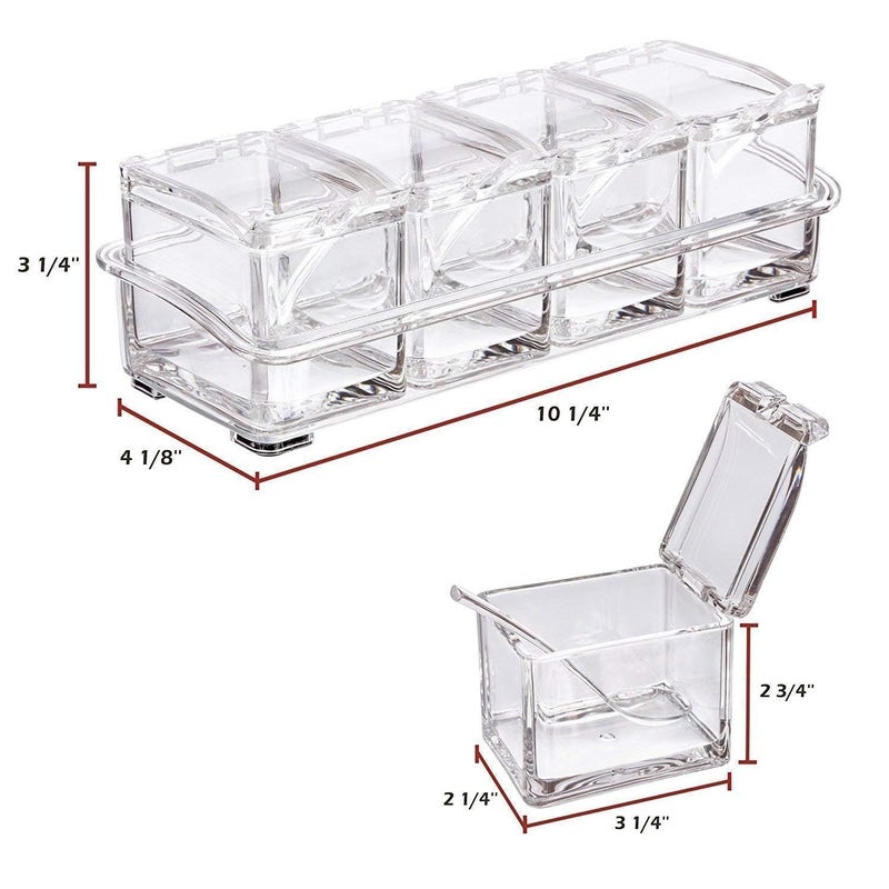 Shrux 4 Grid Acrylic Seasoning Spice Box Kit with Spoon Kitchen Masala Storage Box ContainerSeasoning Organizers JarsHome Kitchen Acrylic crystal spice storage boxMasala storage Container - Image 3