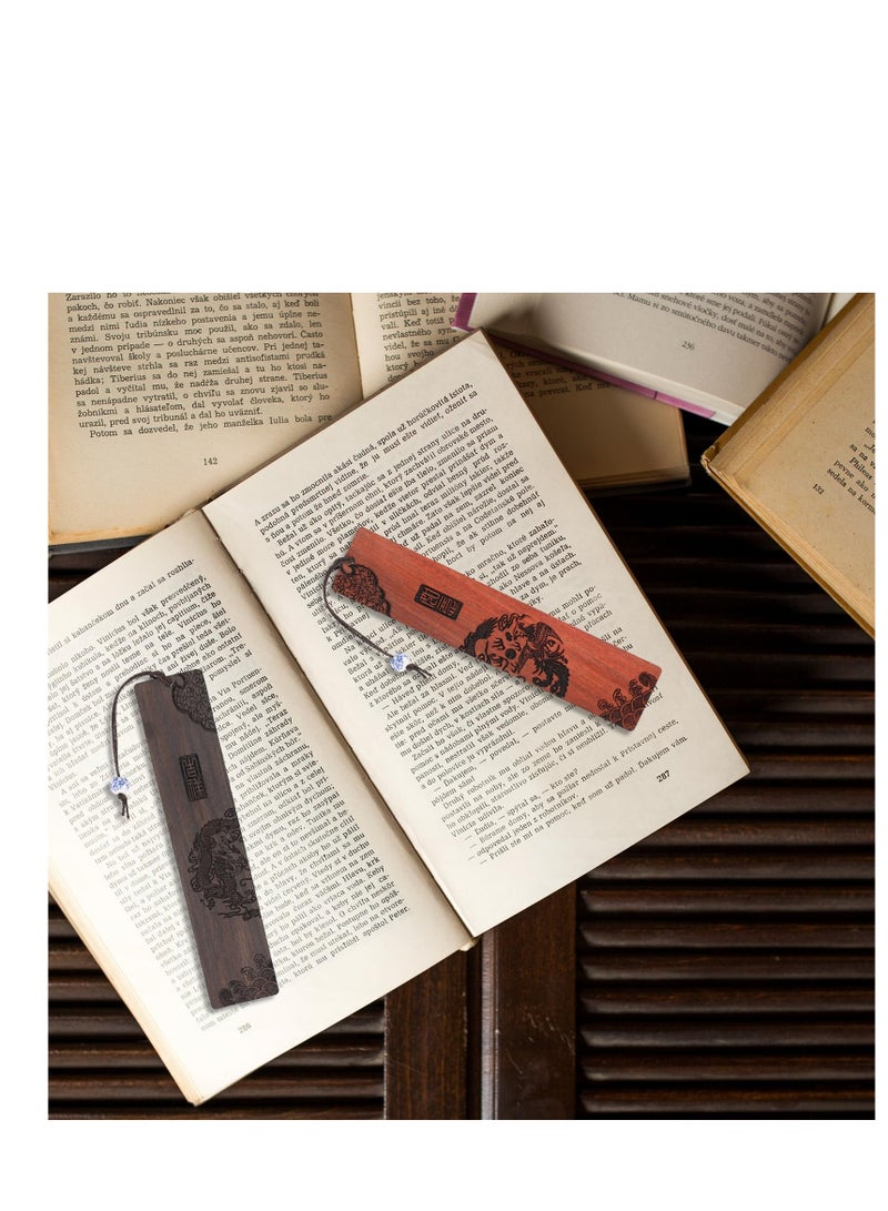 SYOSI Wooden Bookmark, 2 Pcs Vintage Handmade Bookmark, Bookmark for Men Women, Carving Book Markers Chinese Vintage Bookmarks, Book Marks Accessories, for Teachers Students Birthday Book Lovers - Image 4