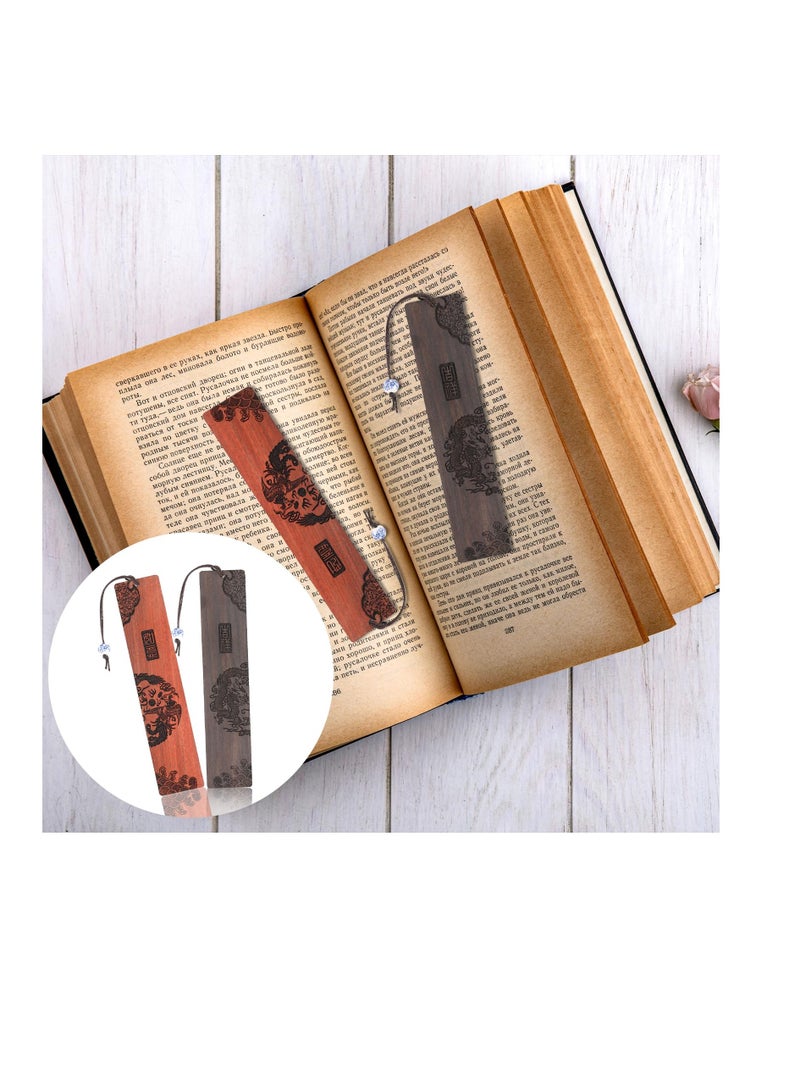 SYOSI Wooden Bookmark, 2 Pcs Vintage Handmade Bookmark, Bookmark for Men Women, Carving Book Markers Chinese Vintage Bookmarks, Book Marks Accessories, for Teachers Students Birthday Book Lovers - Image 5