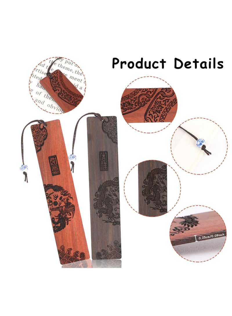 SYOSI Wooden Bookmark, 2 Pcs Vintage Handmade Bookmark, Bookmark for Men Women, Carving Book Markers Chinese Vintage Bookmarks, Book Marks Accessories, for Teachers Students Birthday Book Lovers - Image 2