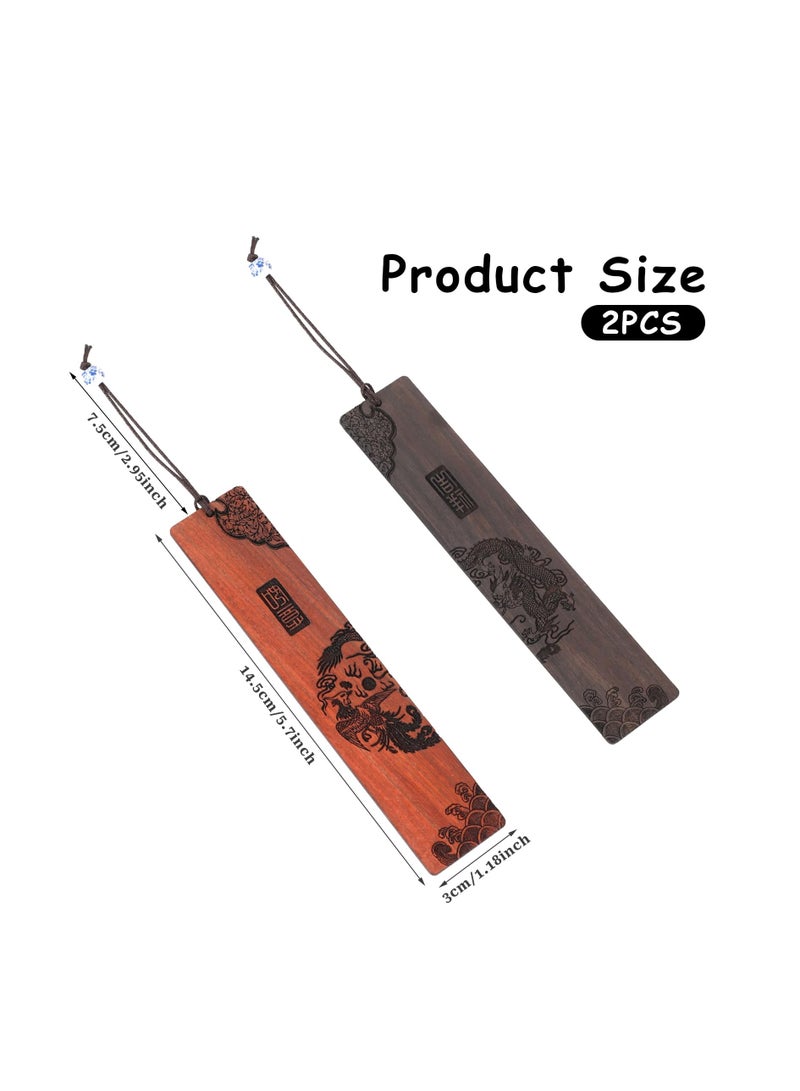 SYOSI Wooden Bookmark, 2 Pcs Vintage Handmade Bookmark, Bookmark for Men Women, Carving Book Markers Chinese Vintage Bookmarks, Book Marks Accessories, for Teachers Students Birthday Book Lovers - Image 3